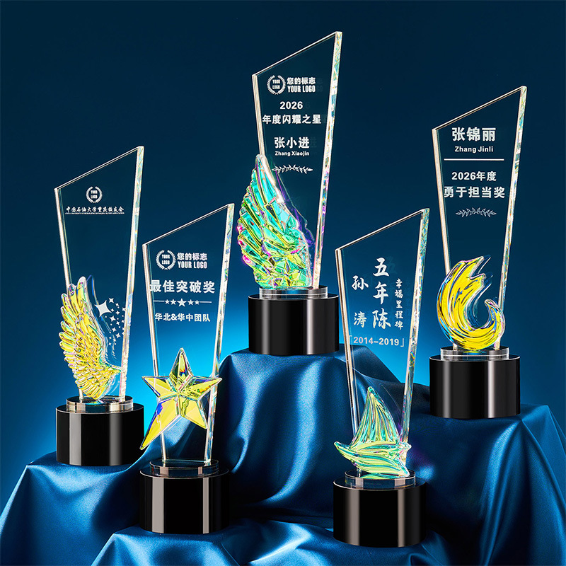 New Marble Crystal Trophy Customized for Outstanding Employee Authorization Plate Corporate Customized Company Annual Meeting Awards