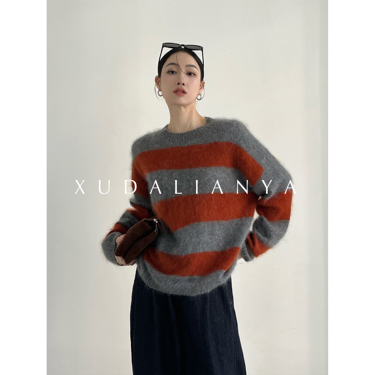 Шершавая пушистая свитер, осенне-зимний, облачный, свободный, полосатый, для женщин