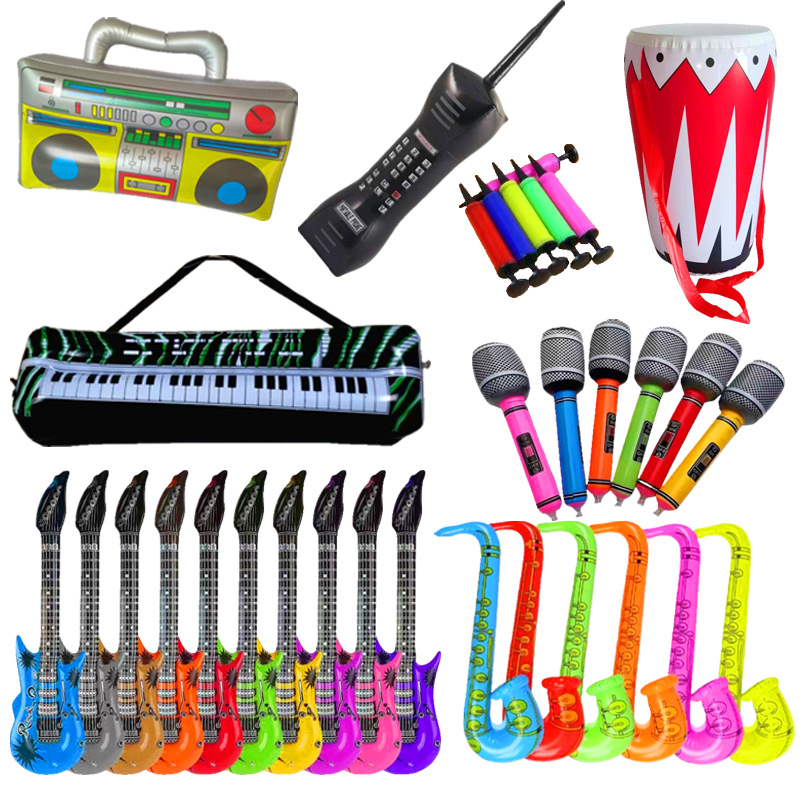 Spot Pvc Artificial Musical Instrument Guitar Saxophone Microphone Digital Keyboard Radio Big Brother Drum Inflatable Toy