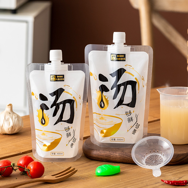 Portable Soup bag disposable fresh-keeping bag transparent self-standing nozzle bag soybean milk high temperature resistant liquid packaging sub-packaging bag