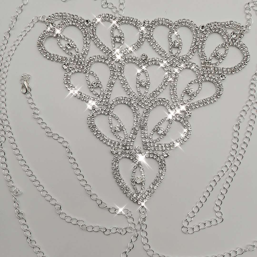 European and American Fashion Popular Heart-Shaped Rhinestone Underwear Cross-Border Sexy Nightclub Charming Super Flash Body Chain Female Chain