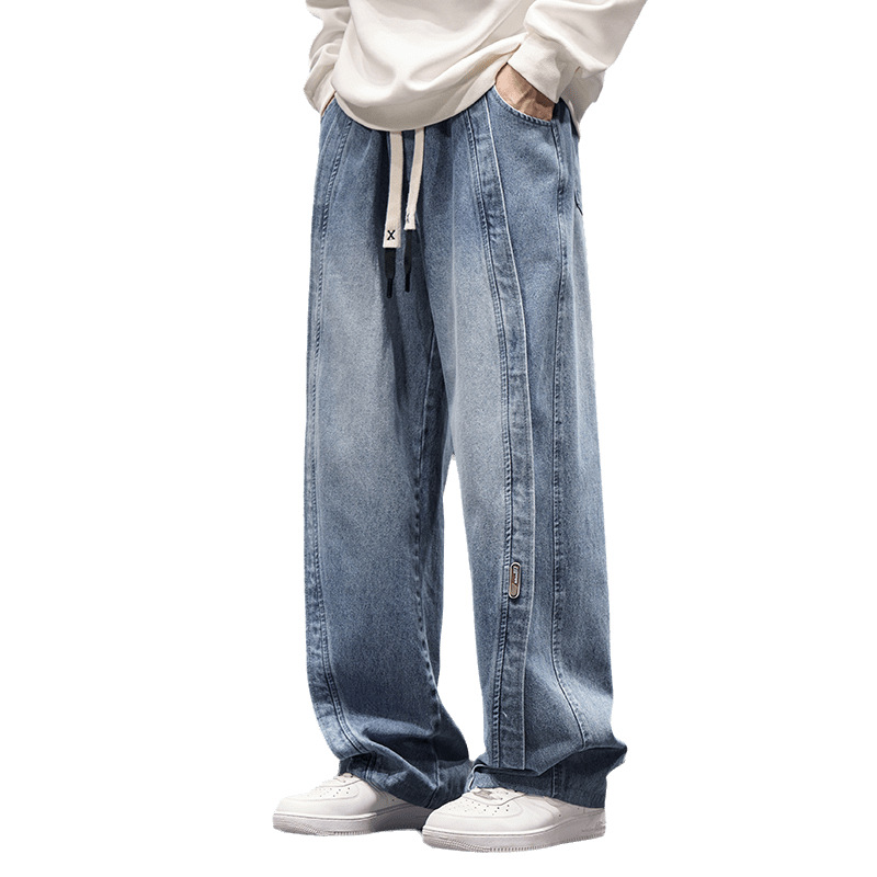 JYF-A501 fleece-lined M-8XL jeans American street retro elastic waist Denim men's fashion brand loose