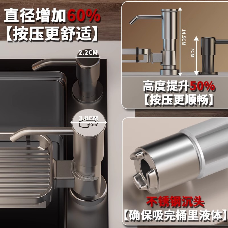 Space Aluminum Storage Basket Sink Soap Dispenser Upgraded Dishwashing Liquid Press Dish Basin Press Pump Head Large Liquid Output