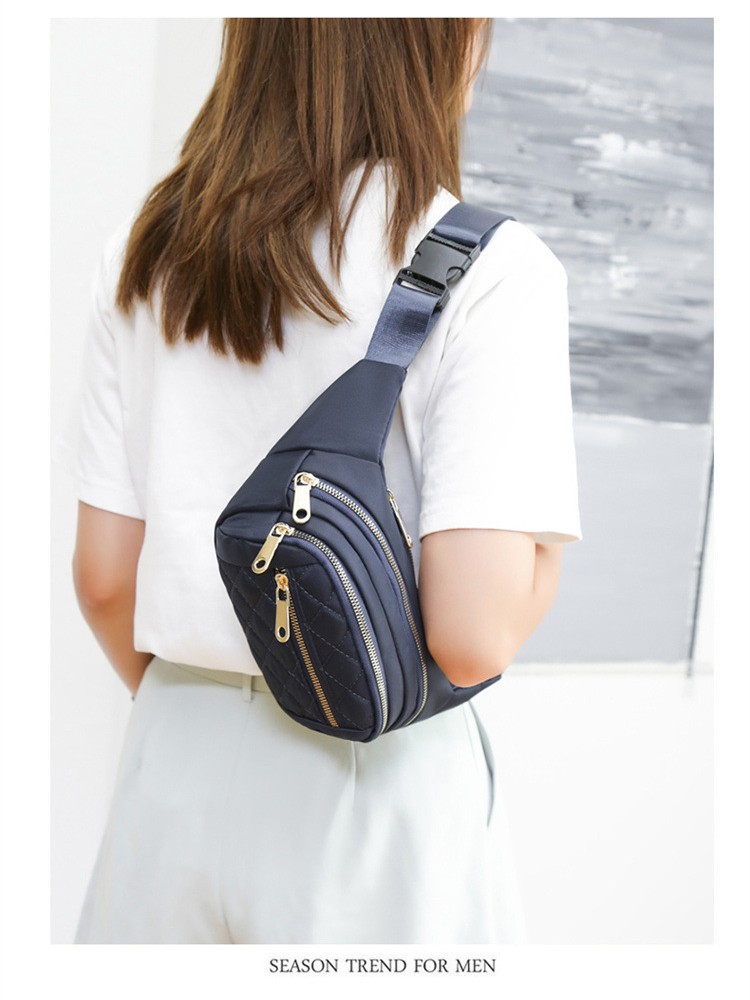 Waist Bag Wholesale Printing LOGO Simple All-match Rhombic Embroidery Line Women's Waist Bag Large Capacity Chest Bag Crossbody Women's Mobile Phone Bag