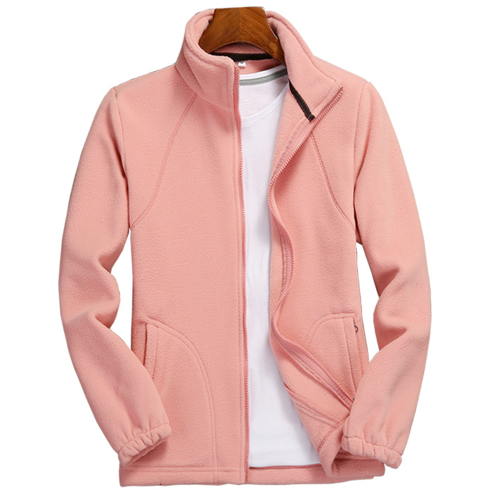 Outdoor Sports Fleece Coat Women's Cardigan Sweater Fleece Top Men's Thickened Warm Fleece Coral Jacket