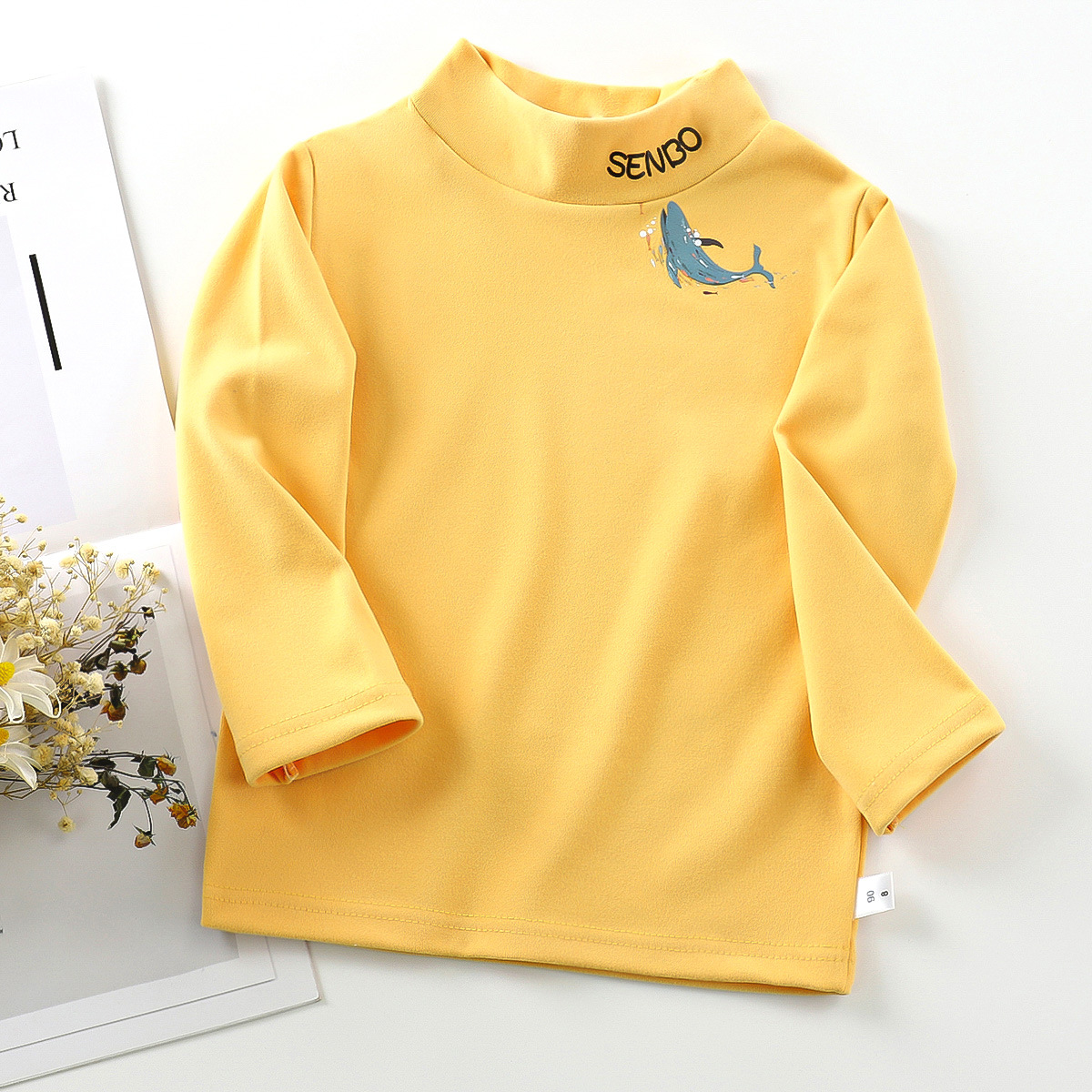 Derong Kidsren's Bottoming Shirt Spring & Fall New Long-Sleeved Cartoon Top Mid-Collar Medium and Large Boys and Girls Warm Autumn Clothing