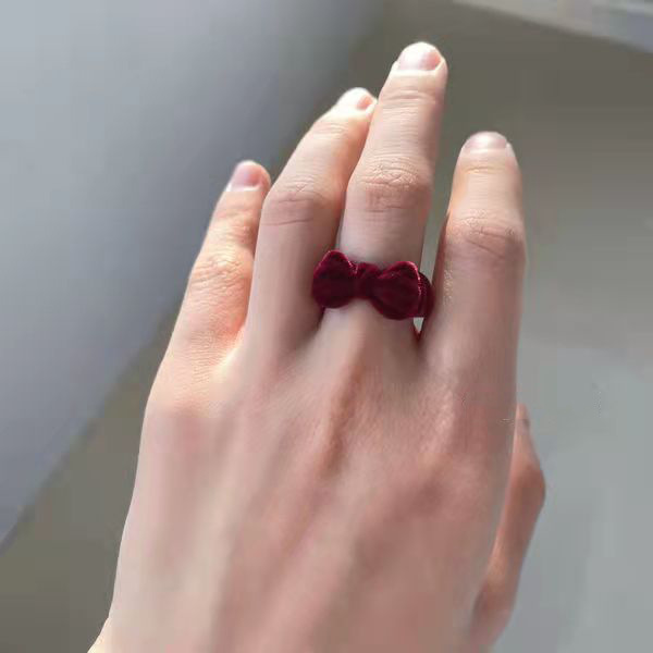 Ретро бархатное открытое кольцо с бантом французский court милое кольцо для девочек регулируемое осень и зима тренд