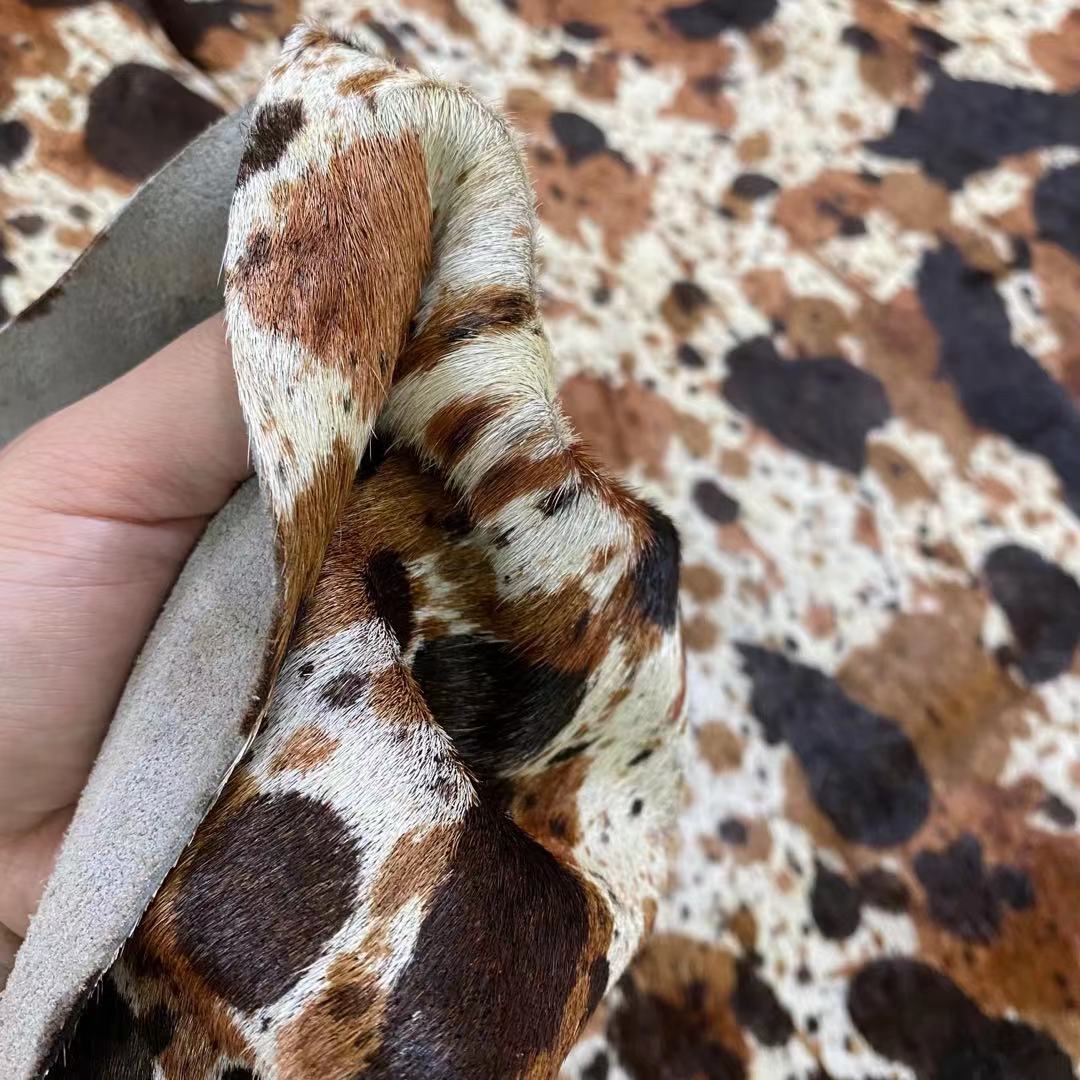Horse Fur Leather Cow Bag Shoes and Boots Raw Material Color Brown Flower Apricot Calfskin Leather Fur One