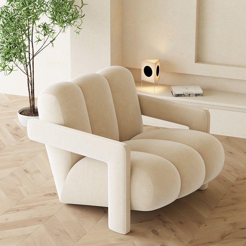 Cream Style Single Leisure Chair Light Luxury Sofa Designer Lazy Lamb Velvet Living Room Reception Single Chair