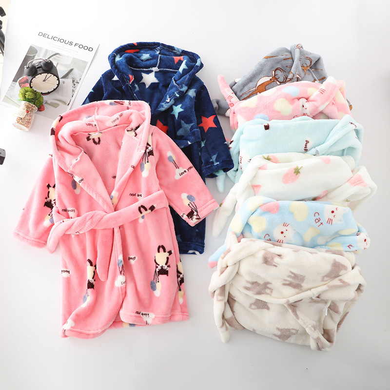 Children's Clothing 2026 Autumn and Winter Children's Full-Print Flannel Bathrobe Thickened for Small and Medium-Sized Children Boys and Girls Trendy Sleepwear