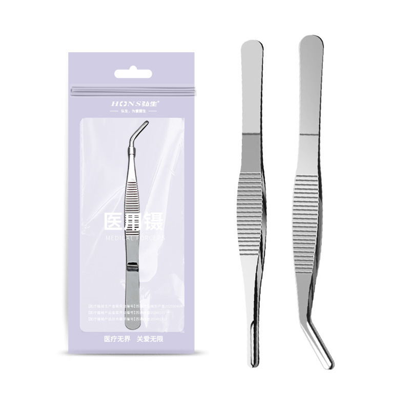 Medical stainless steel tweezers dressing non-slip accessories clip straight elbow medical tweezers stainless steel clip gauze tool