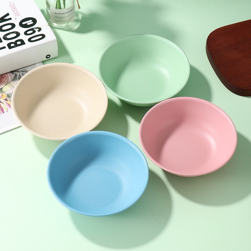 Wheat Straw Reverse Mouth Bowl, Household Rice Bowl, Drop-Resistant and Anti-Scalding Plastic Bowl, Large-Capacity Soup Bowl, Instant Noodle Bowl, Salad Bowl