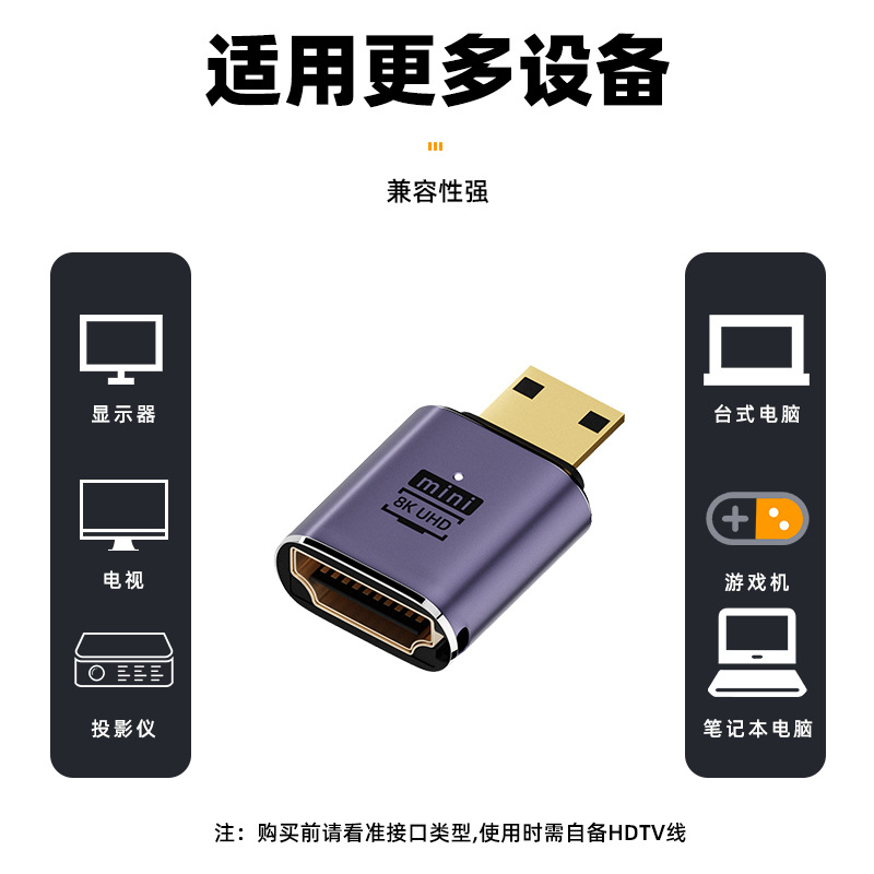 Suitable for Hdtv to Mini/Micro D Adapter 8K Hd Uhd2.1 Version Camera Mini HDMI Converter