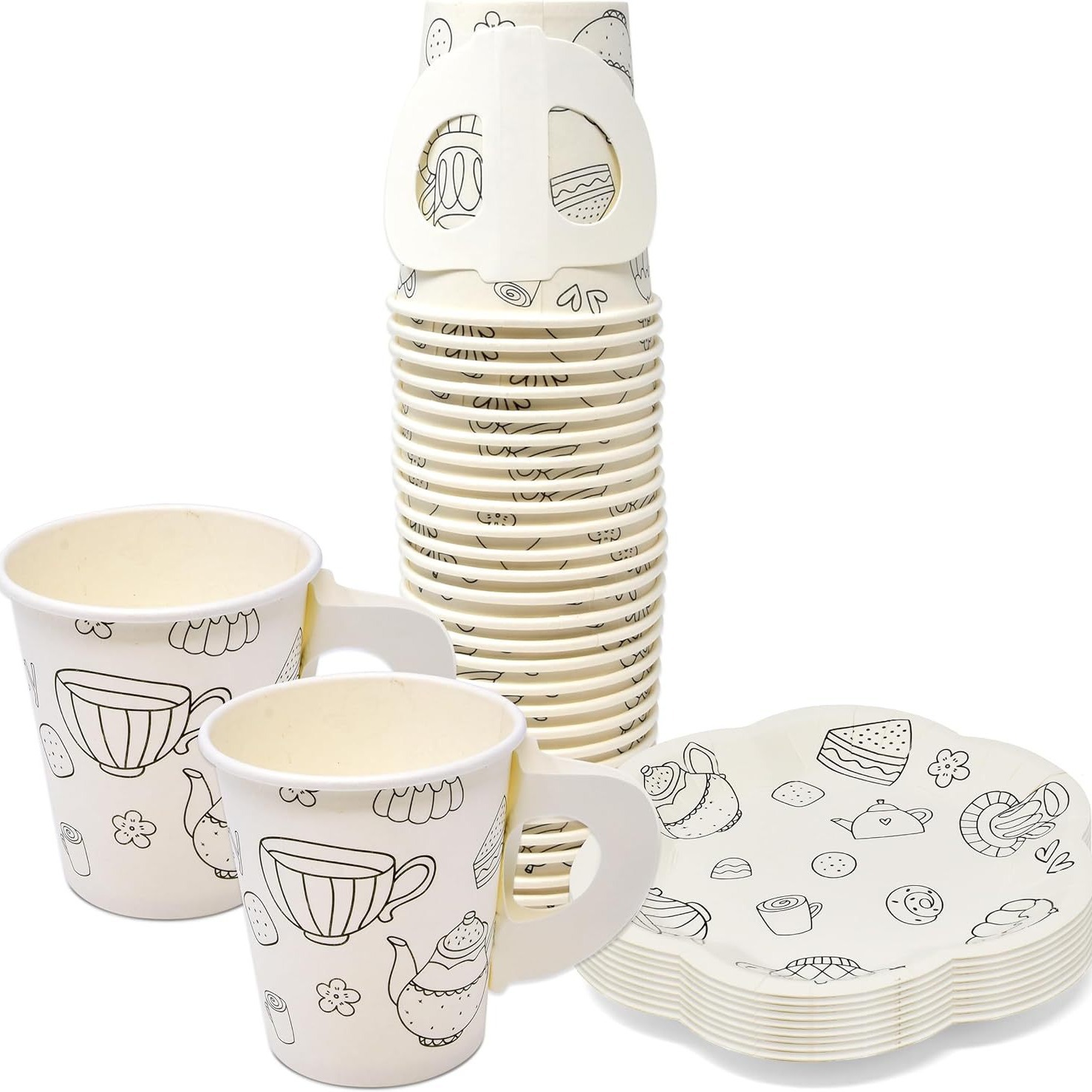 Tea Party New Product Paper Plate Tea Cup Disposable suit with Handle Coloring Activity Craft Coffee Cup