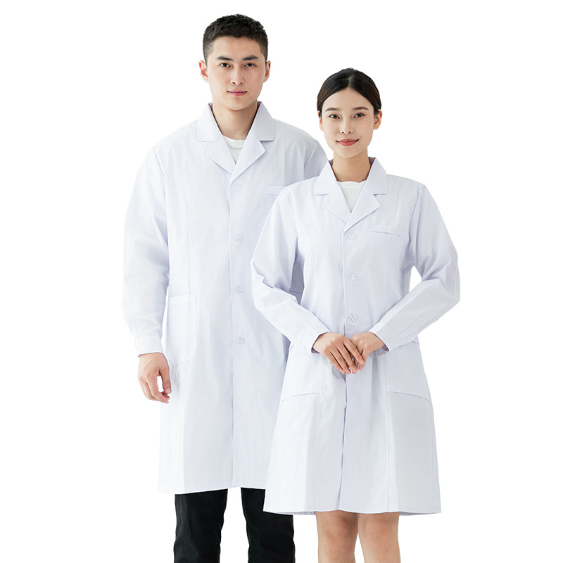 White Coat Long-Sleeved Physician Uniform Autum Student Chemistry Laboratory Work Clothes Pharmacy Oral Hospital Laboratory Uniform