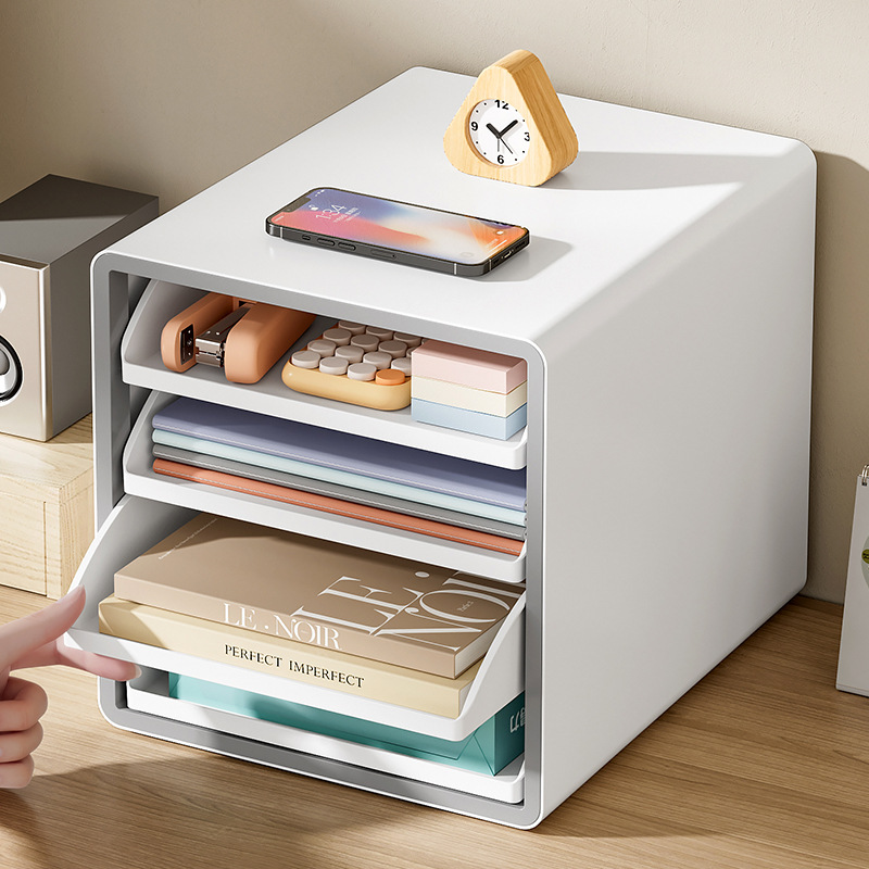 Office Desk A4 Layered Drawer Type Data Cabinet Storage Cabinet Desktop Storage Rack Open Multi-Layer Document Organizer