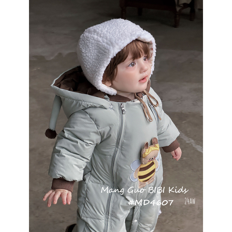 Baby down Jacket Newborn Jumpsuit for Male and Female Babies Going Out White Duck down Cartoon Little Bee Double Zipper