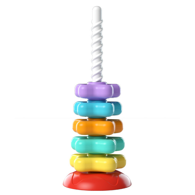 Rainbow rotating tower stacking music 6 months baby turning music 1-2 years old baby toy puzzle early education 9 months