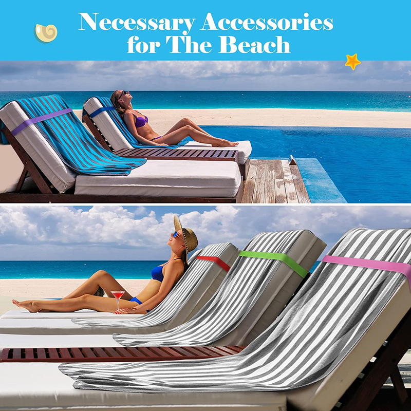 Factory Direct beach chair towel fixed strap beach towel elastic strap