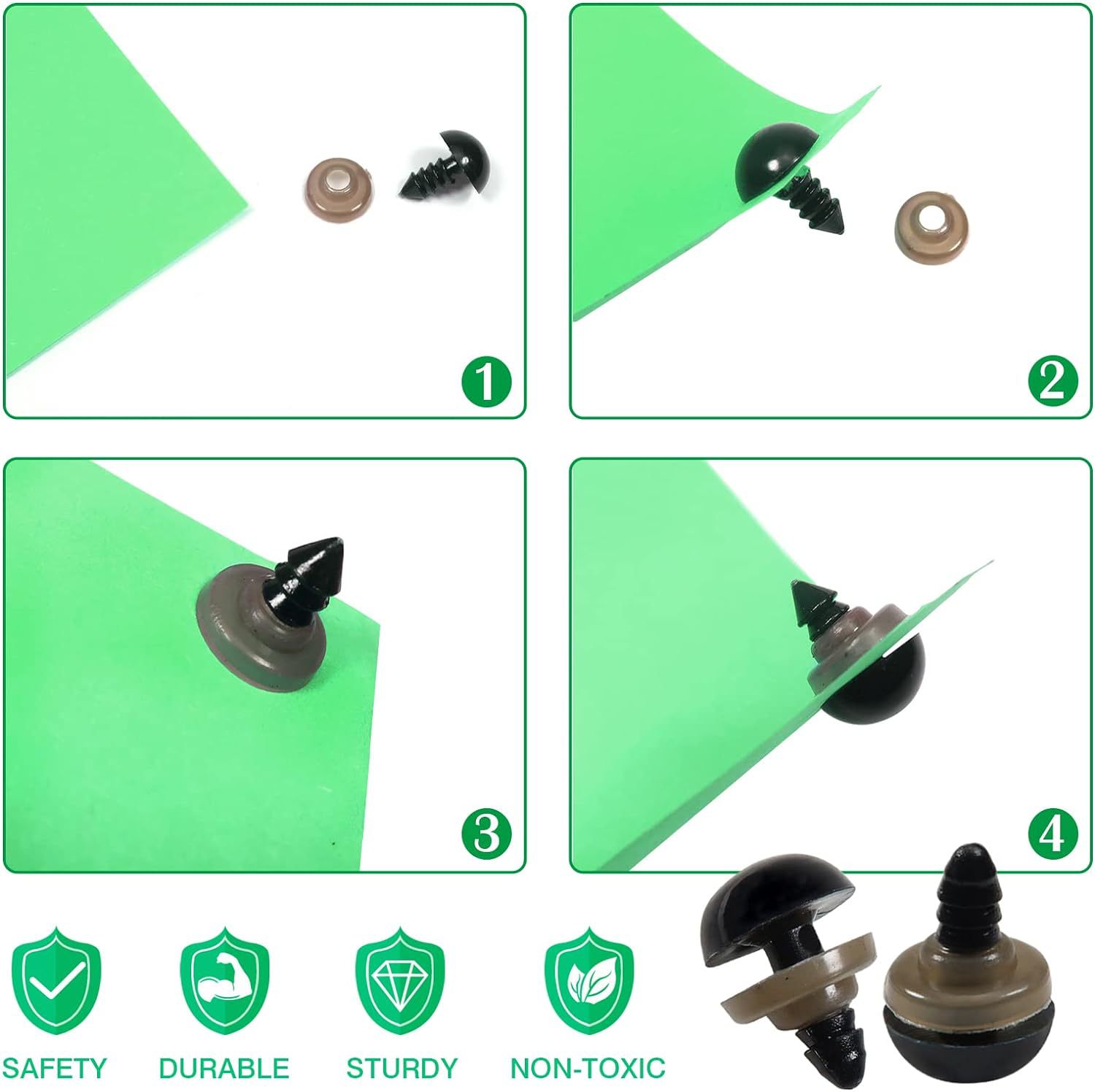 Stuffed Doll Plastic Black Safety Eyes DIY Teddy Bear Toy Decoration Threaded Eyes Nose with Gasket