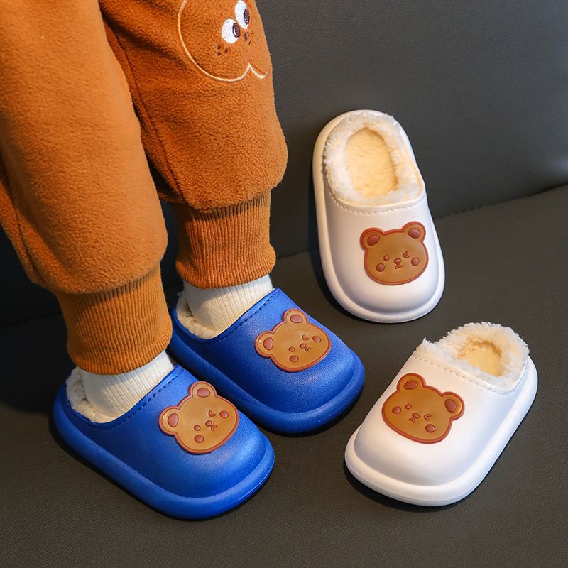 Children's Cotton Slippers for Boys and Girls in Autumn and Winter Cartoon Furry Shoes for Middle and Large Kidsren Baotou Anti-Collision Warm Plush Kidsren's Shoes