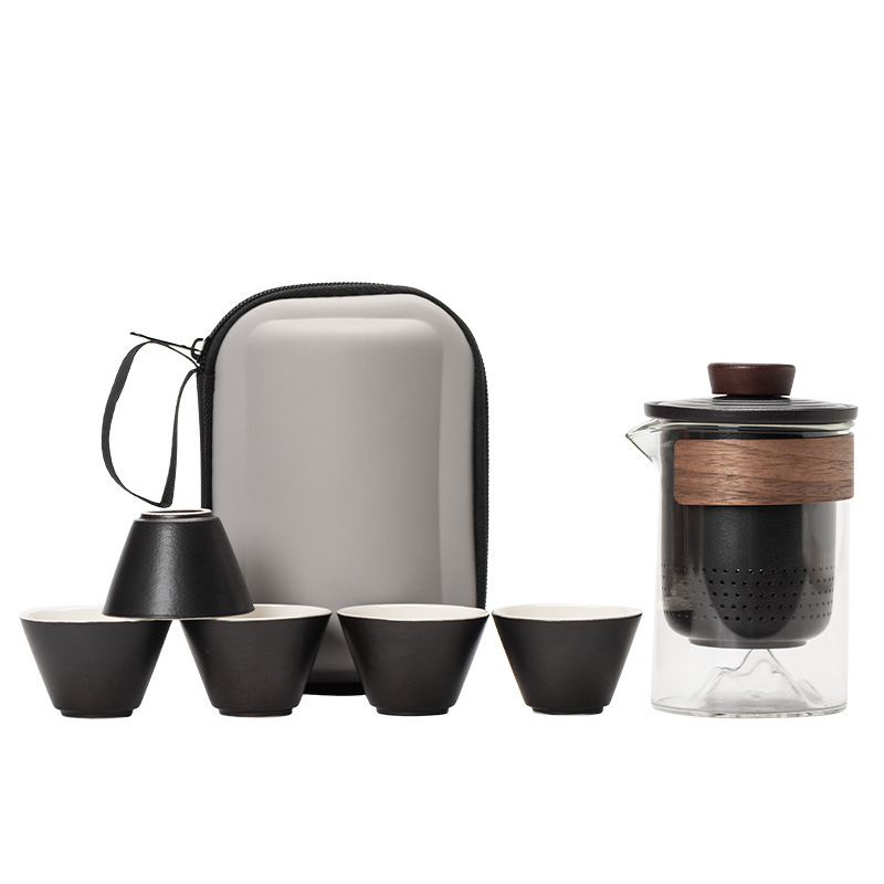 High-end travel tea set suit portable anti-scald hand-held glass teapot quick cup kung fu hand gift business gift