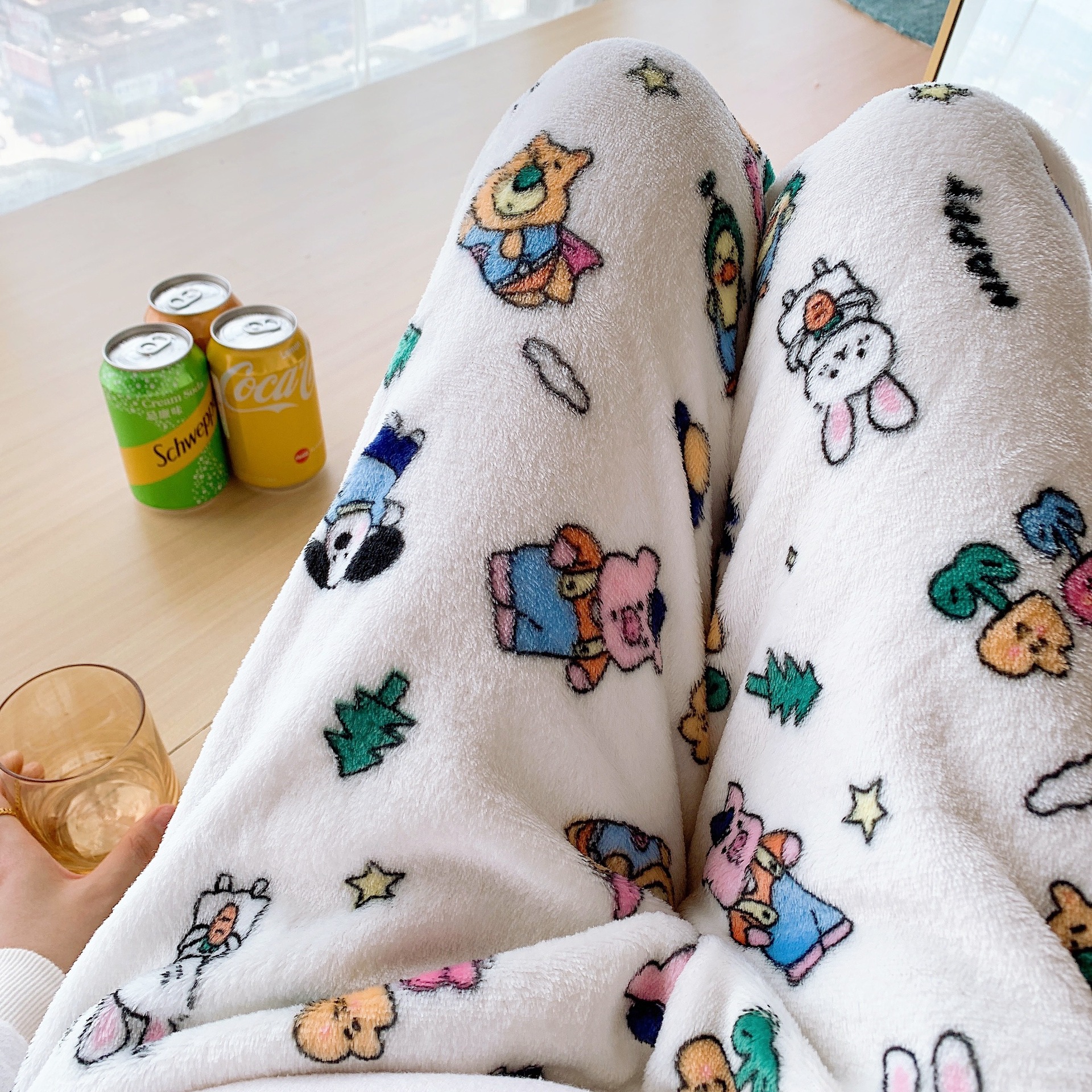Cartoon flying animal flannel pajama pants for women autumn and winter New coral fleece thickened warm casual home pants