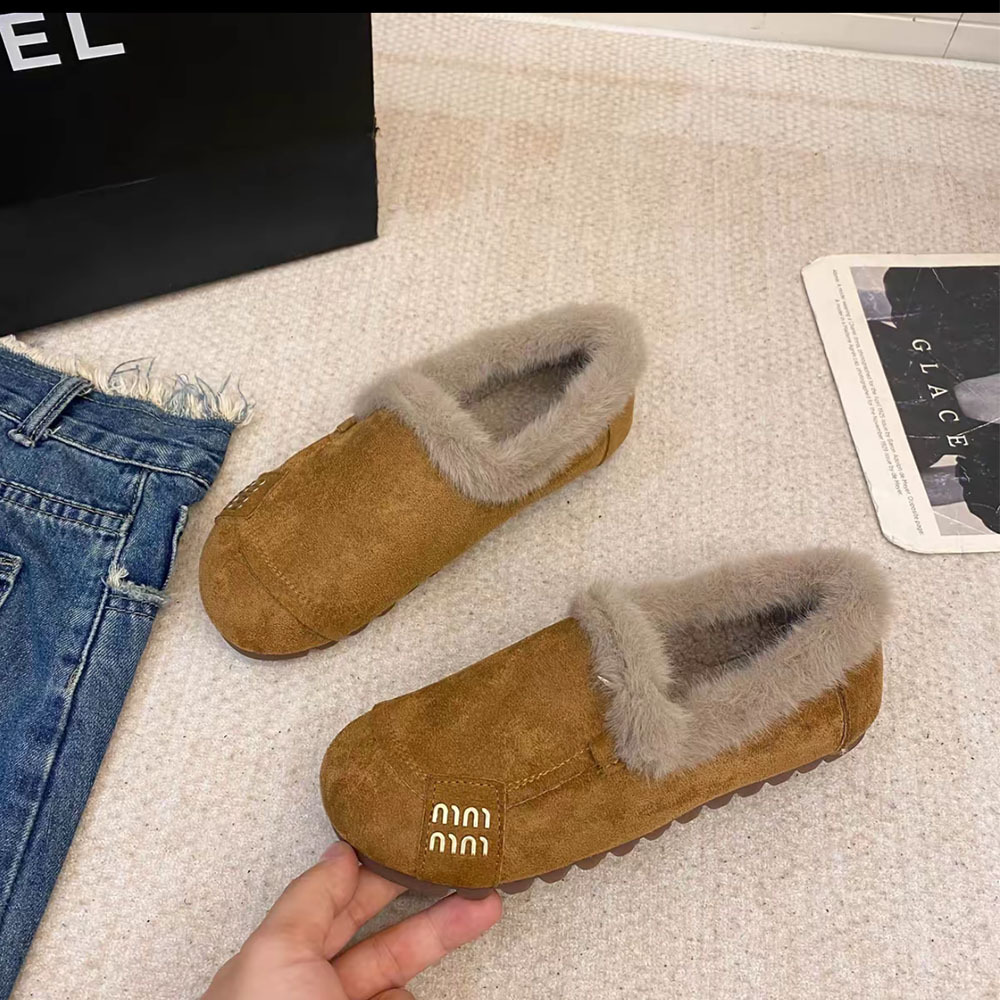 [Dropshipping] Slip-On Maternity Shoes, Retro Beanie Shoes, Fleece-Lined Warm Boken Cotton Shoes, Designer Furry Shoes