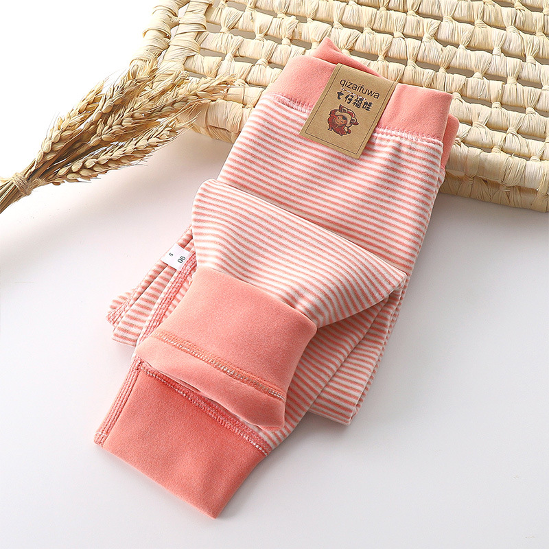 Children's Leggings Baby Striped Autumn and Winter Thermal Pants Thickened German Velvet Silk Seamless Warm Pants Infant Toddler