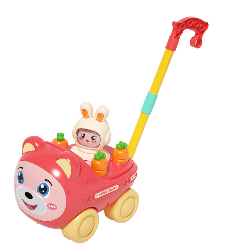 Cartoon Dopamine Bear Toddler Early Education Stroller Single-Pole Push Toy Baby Rattle Car Chenghai Toys Wholesale