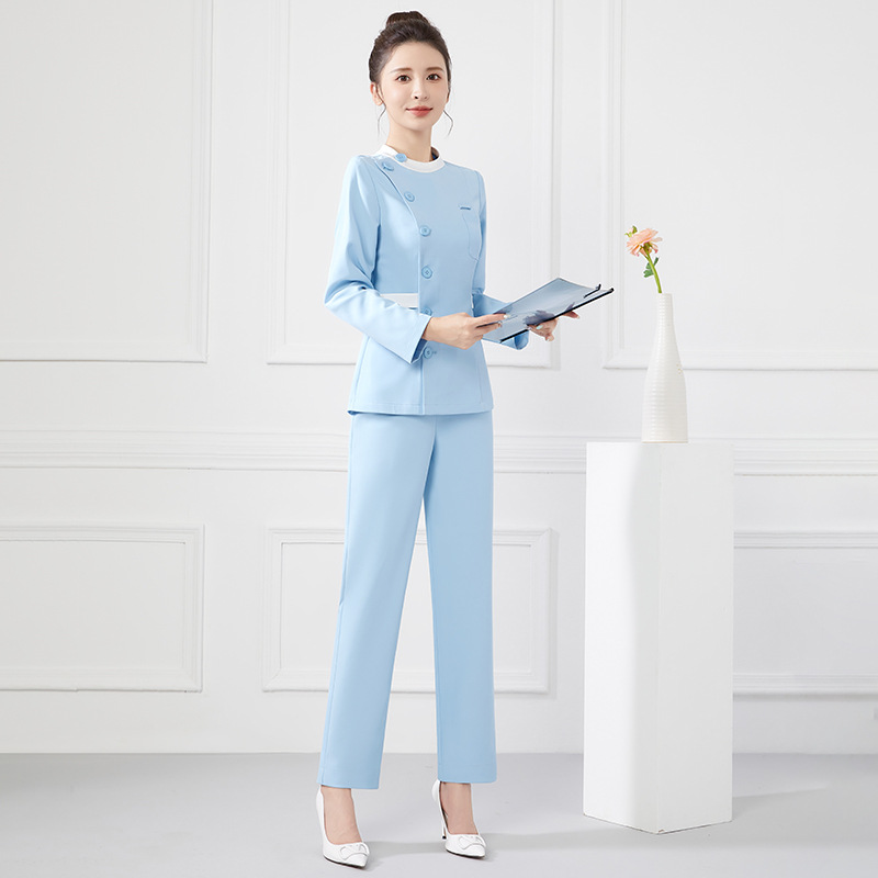 High-End Korean Medical Beauty Dental Clinic Beauty Work Clothes Women's Spring and Autum Long-Sleeved Nurse Uniforms Split Suit