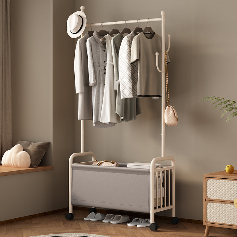 Movable Floor-Standing Clothes Rack Bedroom Apartment Cream Style Clothes Rack Internet Celebrity Light Luxury Clothes Storage Rack Coat Rack