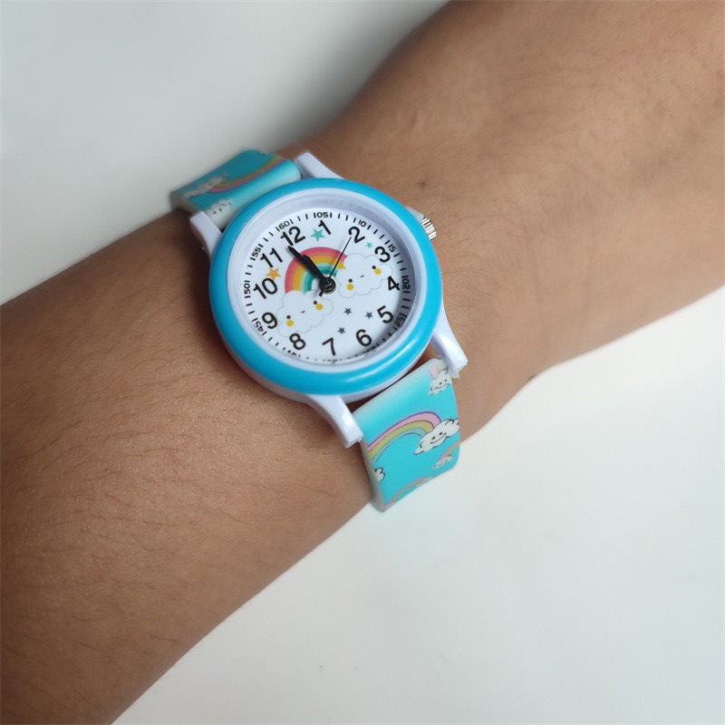 New Children's Watch Girls Cute Cartoon Quartz Watch Rainbow Cloud Print Silicone Band Watch Dropshipping