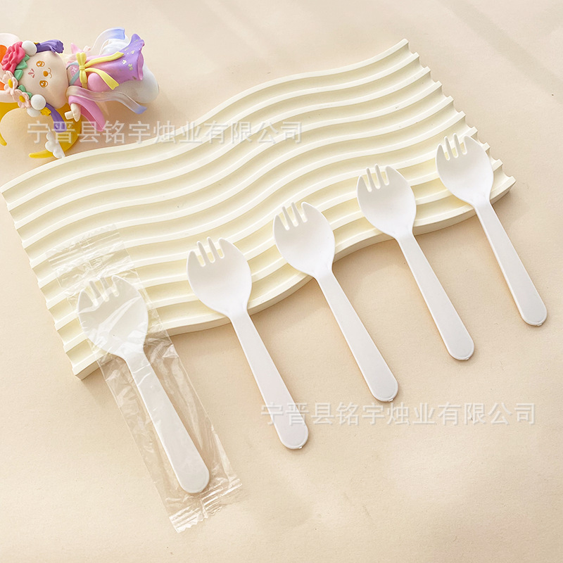 Cake Frosted Thickened Disposable Independent Spoon Fruit Spoon Fork Dessert Ice Cream Plastic Fork Packaging Wholesale
