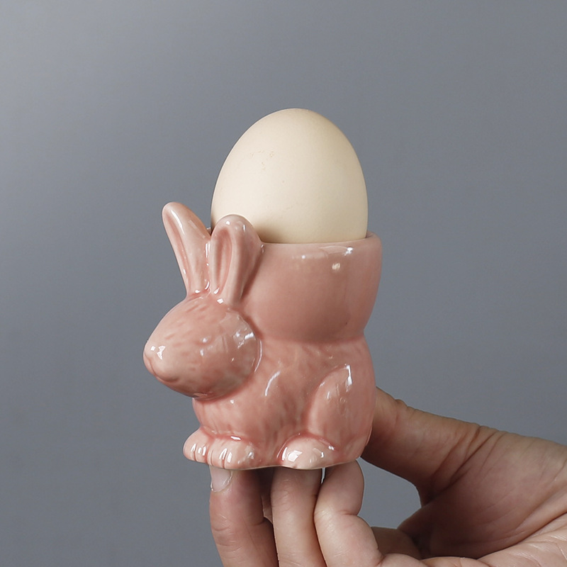Hand-painted rabbit egg holder ceramic egg cup creative three-dimensional cartoon ornaments ring beauty sundries storage box