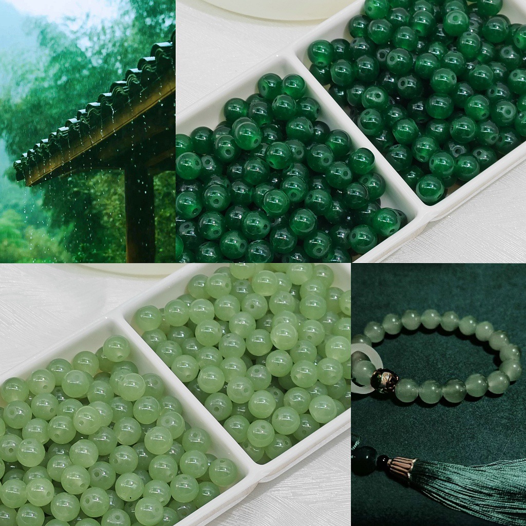4 6Mm/8Mm Imitation Jade Chalcedony Beads Transparent Glass Round Beads DIY Bracelet Necklace Beaded Loose Bead Material Wholesale