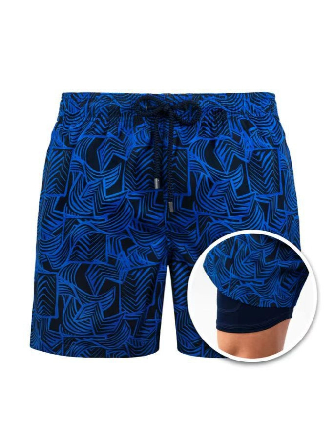 Cross-border Summer European and American Men's Beach Pants Sports Printing Double Shorts Product Upgrade Pocket Drainage