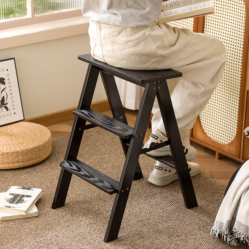 Household Multifunctional Stable Ladder Stool Three-Step Folding Staircase Kitchen Dual-Purpose High Stool Bar Stool Storage Rack