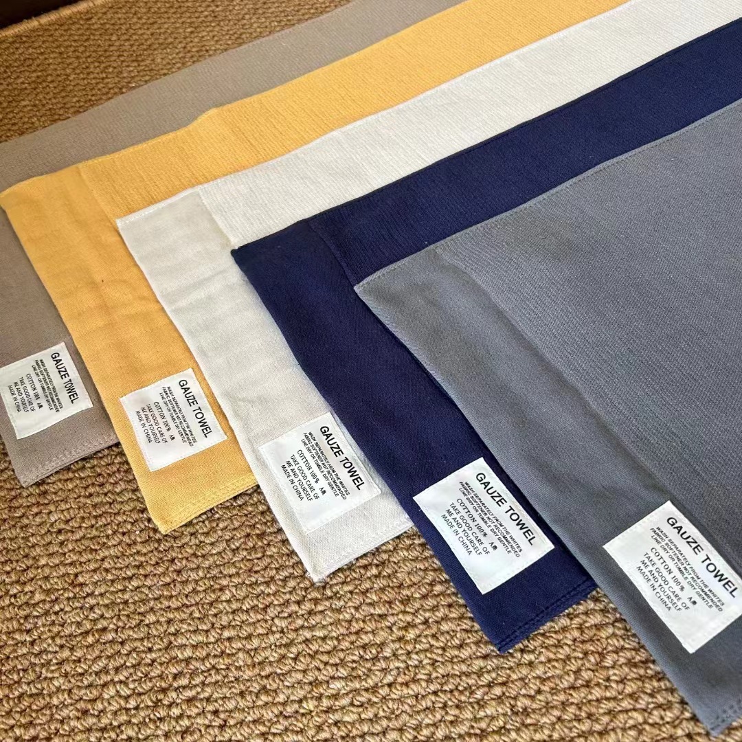 New gauze fabric labeling bath towel foreign trade logo can be ordered plain towel bath towel suit