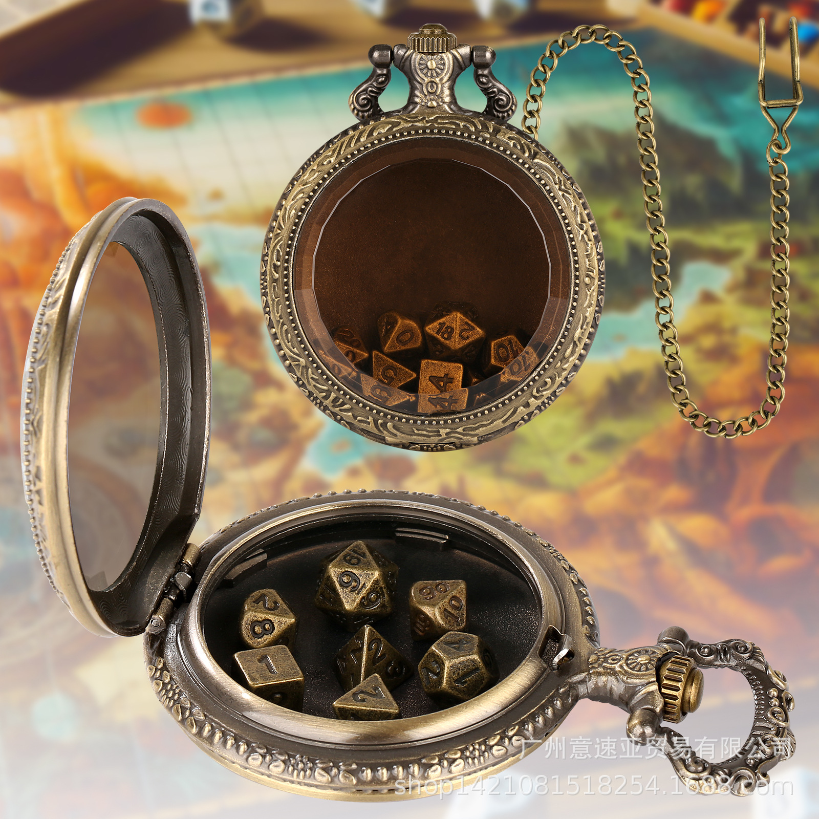 Новый 2024 DND кубиков, карманный чехол, бронзовый, коричневое стекло, толстая цепочка на талии, ювелирный дропшиппинг