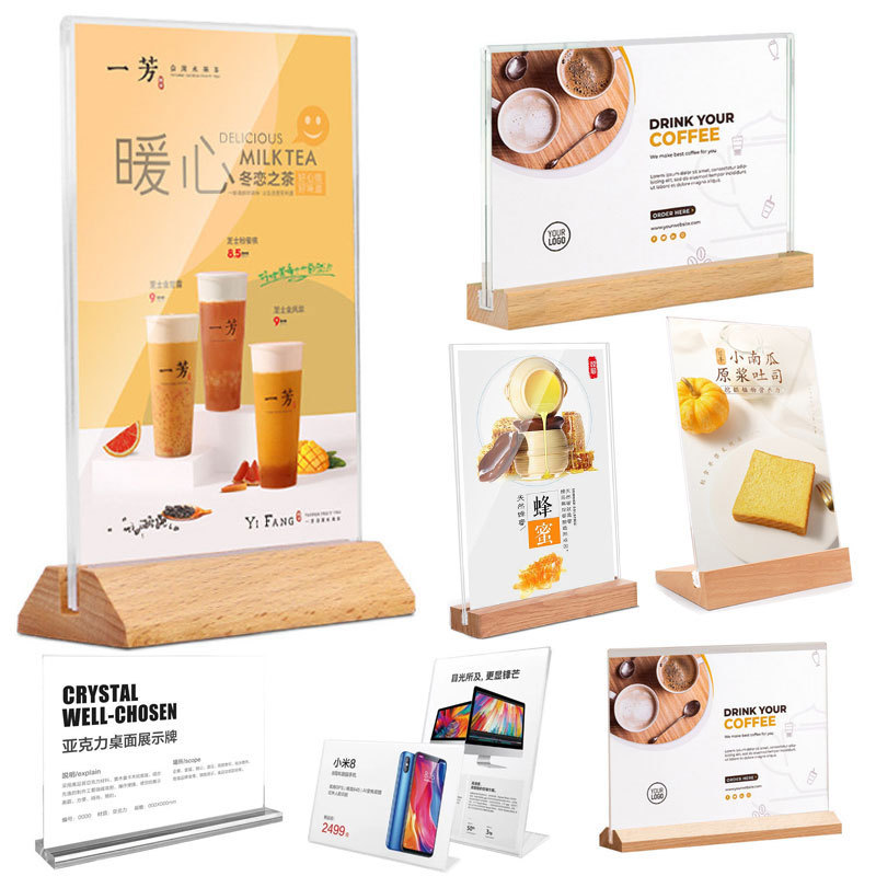 Подставка для карточек A4 из акрила, знак на столе из бука, рекламная подставка A5 из дерева, меню для стола, цена на напитки