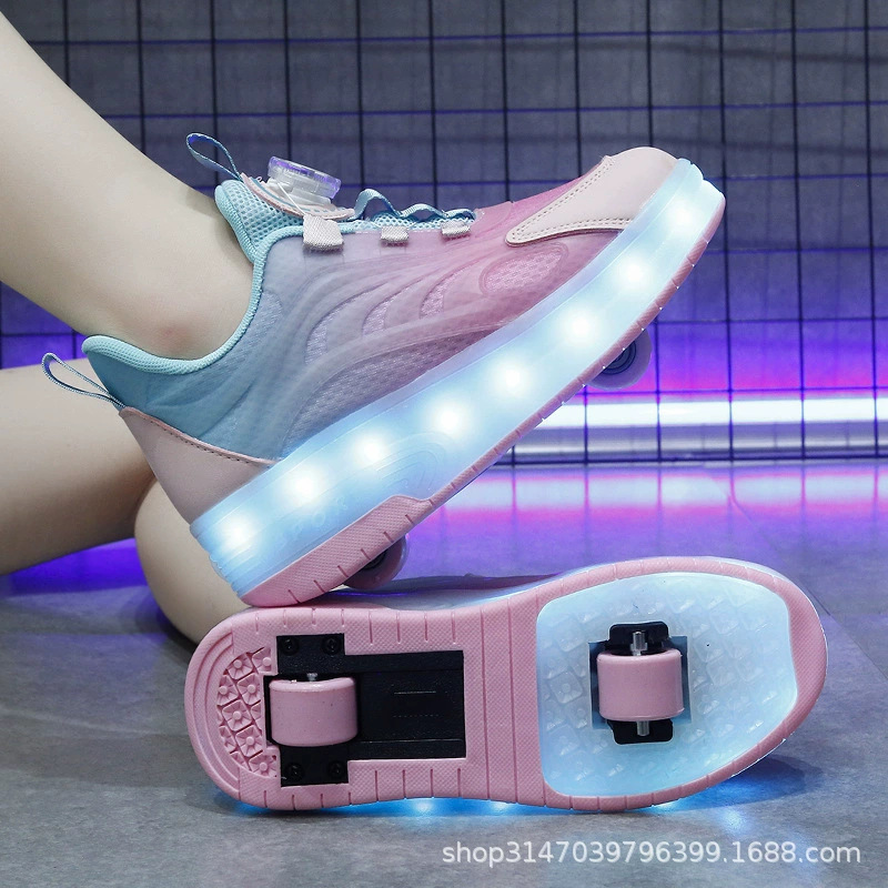 Cross-border heyday shoes manufacturers wholesale rechargeable luminous shoes LED lights children adult roller skates with wheels rotating buttons