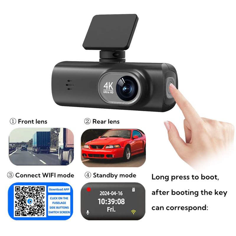 Cross-border V22 driving recorder HD 4K front and rear dual recording mobile phone interconnection GPS driving track vehicle recorder