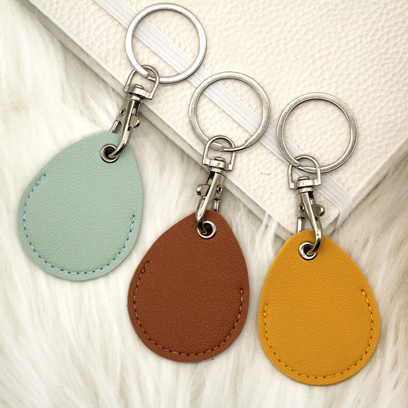 Access control card cover rectangular drop-shaped keychain community access card protective cover square elevator leather card cover