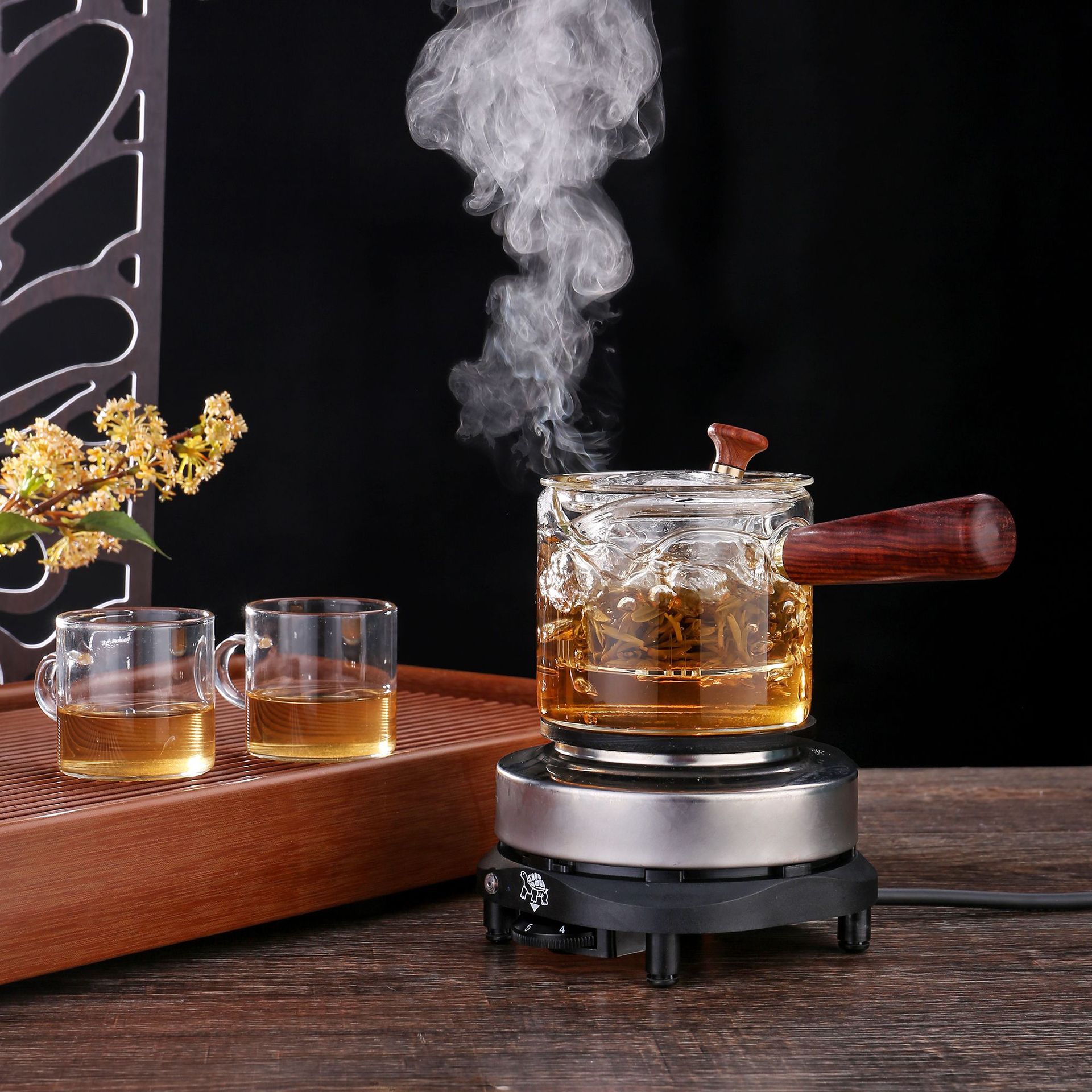 Электрическая плита 500W, многофункциональная электрическая чайная плита, стеклянный чайник, мини-чайник для дома, электрическая плита для нагрева