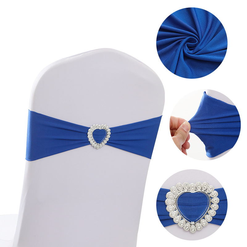 Backrest Flower Bow Heart-shaped Ring Elastic Banquet Chair Cover Decoration Tie-free Banquet Strap Ribbon Wedding Strap
