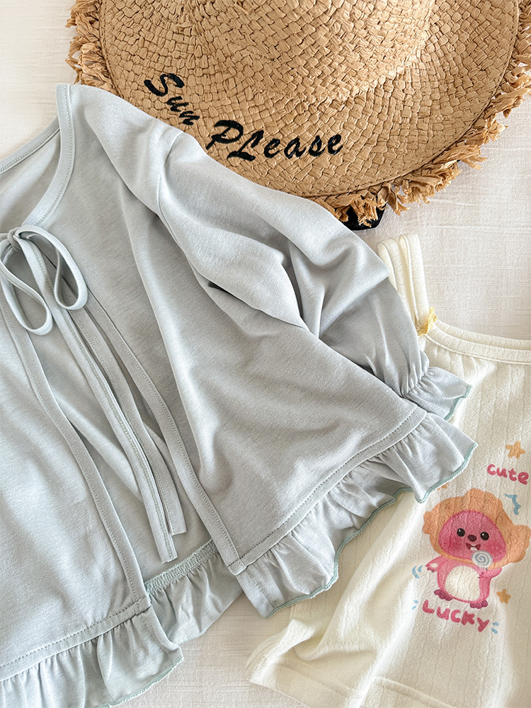 Girls' Long-Sleeved Sun Protection Clothing 2025 New Summer Style Kidsren's K-Style Skin-Friendly, Sweet and Versatile Knotted Sun Protection Clothing