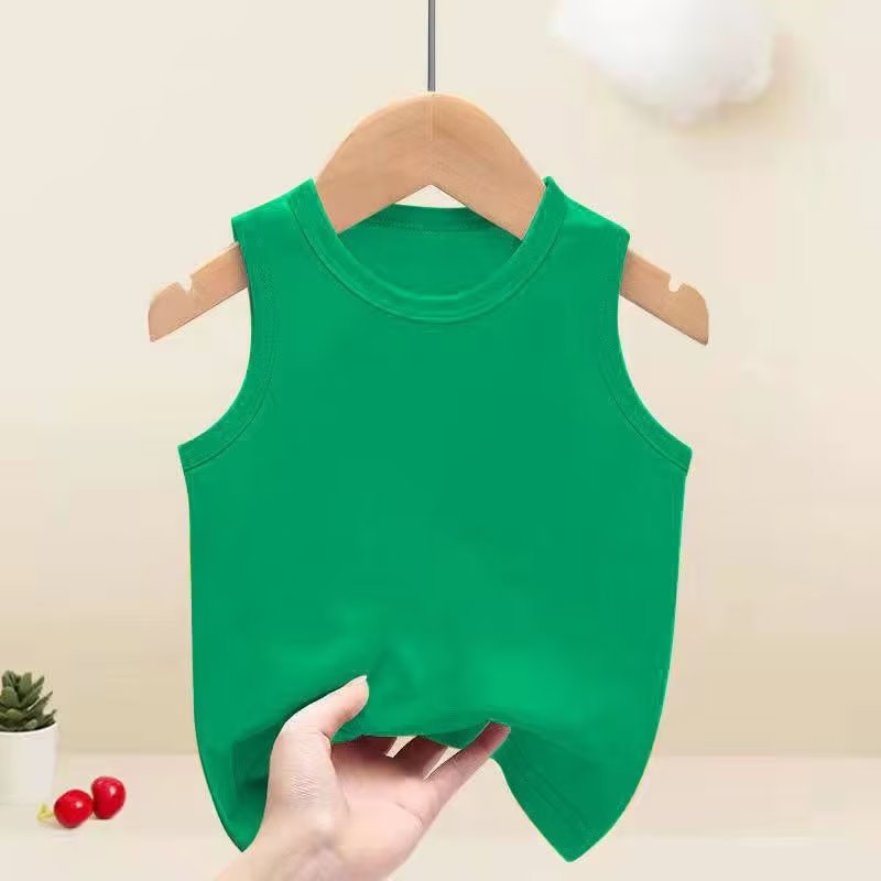 Sleeveless T-Shirt Tops Summer Boys and Girls Children's Clothing Pure White Round Neck Thin Vest Trendy Brand Medium and Large Children