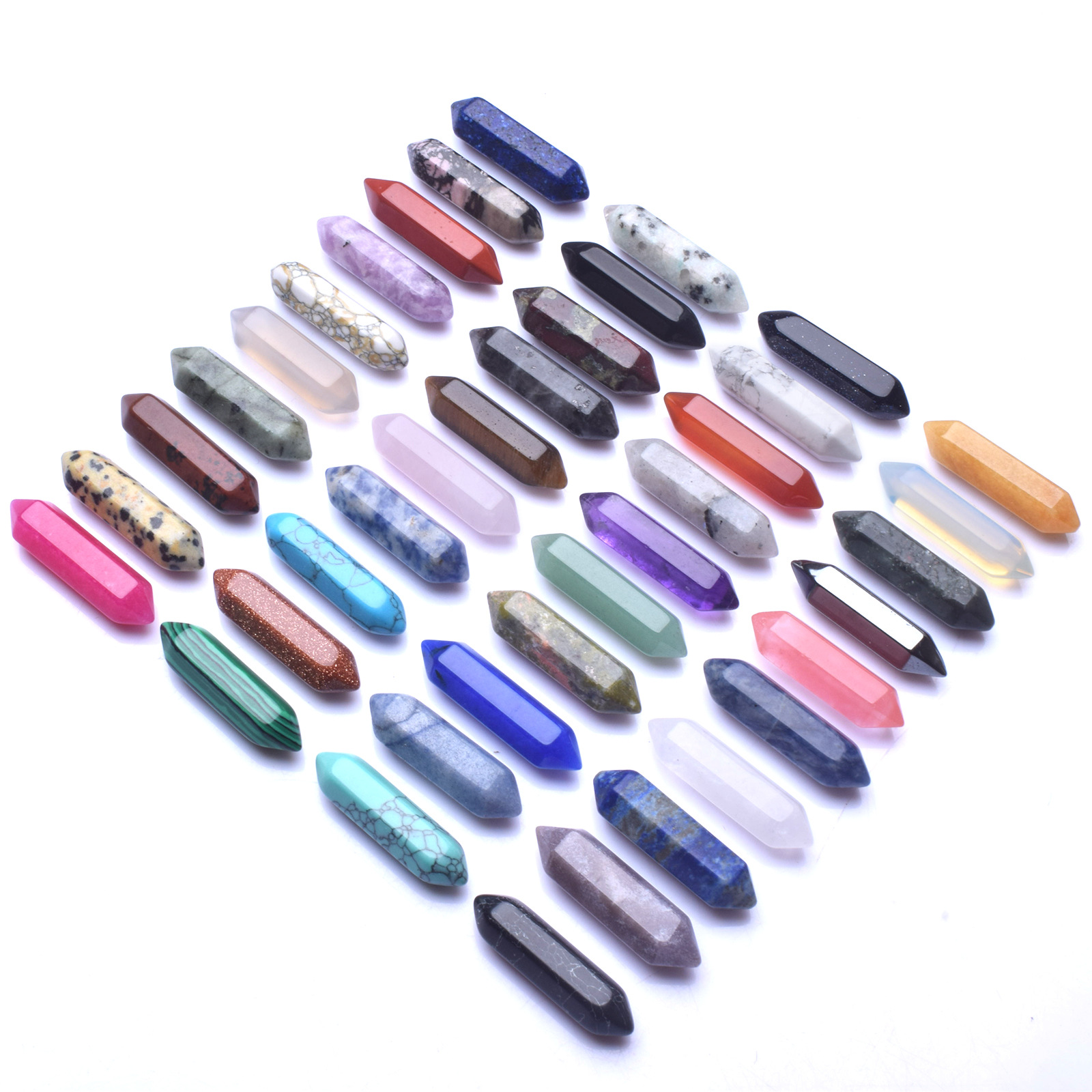 Cross-border Hot-selling Bullet Natural Stone Crystal Hexagonal Column Double-pointed Hexagonal Prism Yoga Stone Bare Stone Jewelry Original Stone