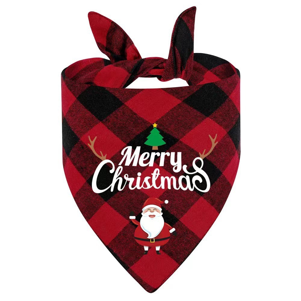 Manufacturer Sells Plaid Pet Saliva Towel Santa Claus Snowman Cat and Dog Scarf Christmas Pet Triangle Scarf